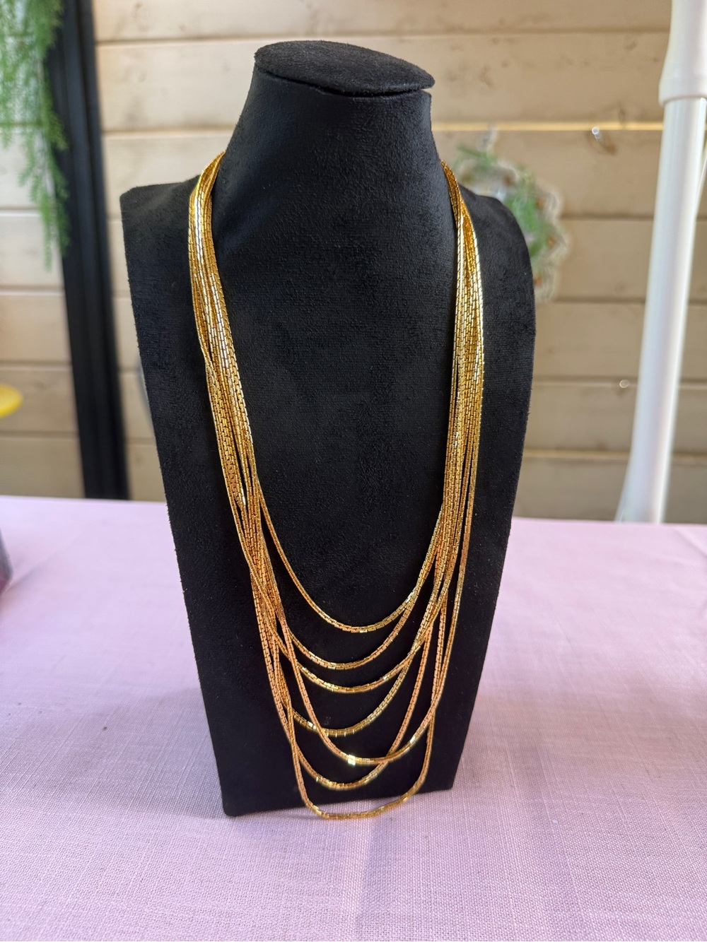 Vintage Crown Trifari Gold Tone Multi Strand Waterfall Necklace Signed Statement
